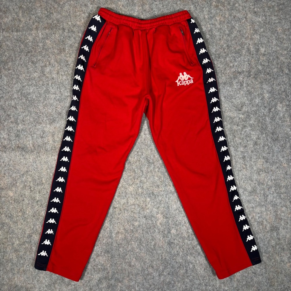 Kappa‎ Track Pants Mens S Red Omini Logo Tape G-Dry Activewear VTG *Mark Read